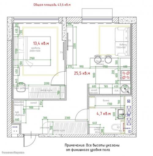 Проект однушки 43 кв. 09