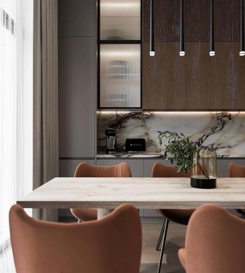 Интерьер кухни - гостиной в приятной цветовой гамме. 02