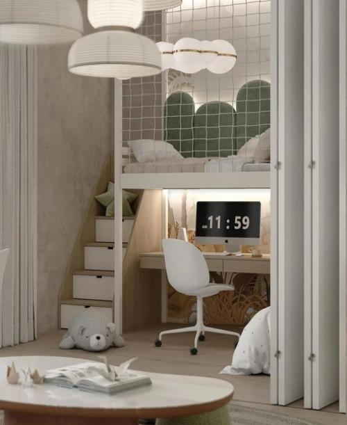 Великолепная детская комната, особенно второй этаж, это мечта, но что там за рабочее место под игровой зоной на 2 этаже. 01