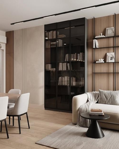 Светлый и стильный интерьер кухни - гостиной. 09