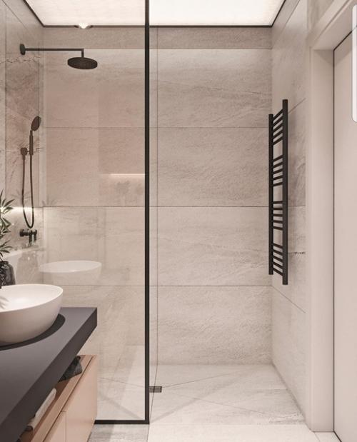 Очень нейтральная цветовая гамма для ванной комнаты. 01