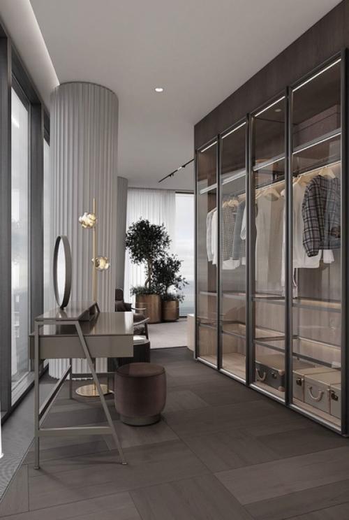 Необычная архитектура квартиры с декоративными колоннами и цельно - панорамными окнами продиктовала многие дизайнерские решения. 05