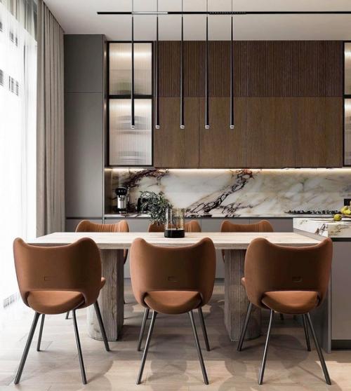 Интерьер кухни - гостиной в приятной цветовой гамме. 01