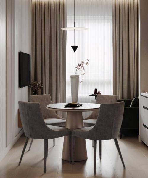 Интерьер кухни - гостиной, сочетающий современный и скандинавский стили. 05