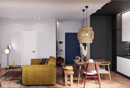 Дизайнеры создали уникальный проект двушки в стиле бохо, используя яркие и необычные решения. 01