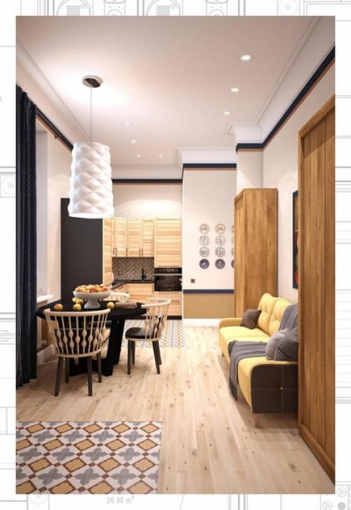 Проект маленькой студии с кухней икеа. 02