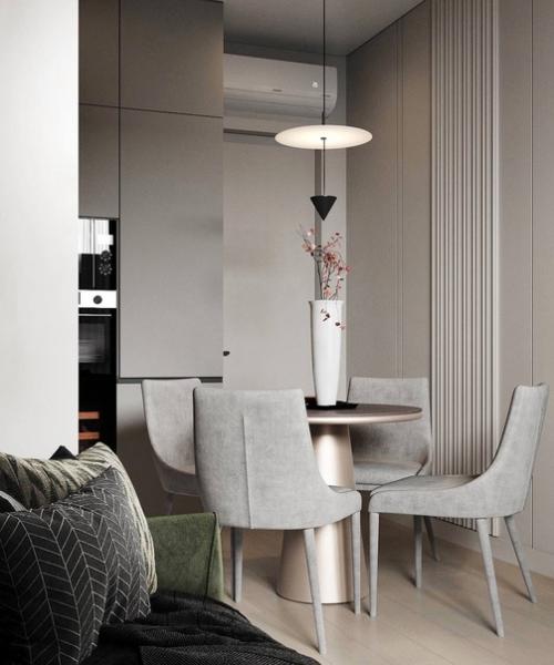 Интерьер кухни - гостиной, сочетающий современный и скандинавский стили. 02