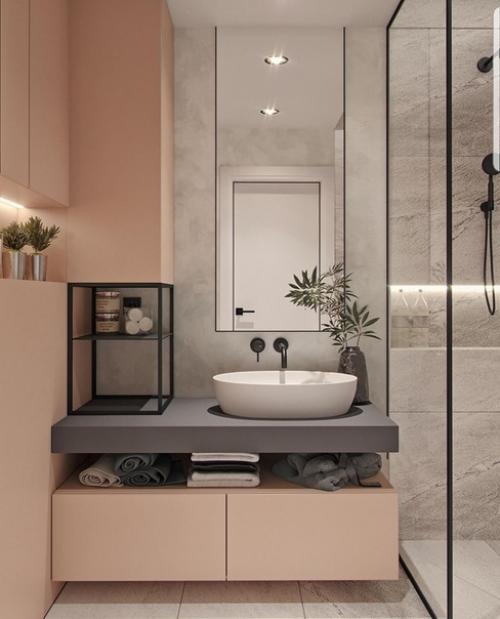 Очень нейтральная цветовая гамма для ванной комнаты. 02