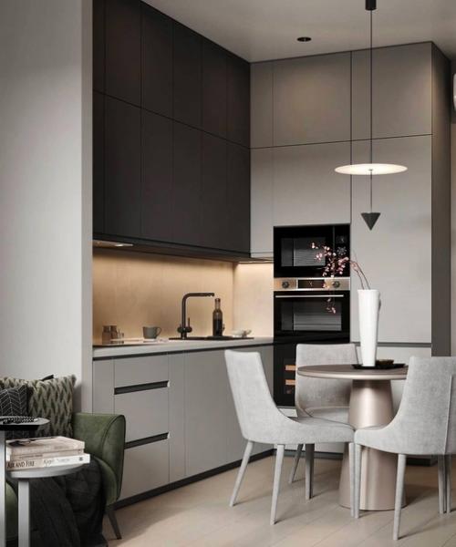 Интерьер кухни - гостиной, сочетающий современный и скандинавский стили. 03