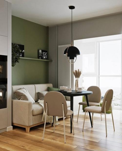 Простой и понятный интерьер кухни - гостиной в однокомнатной квартире молодой семейной пары. 03