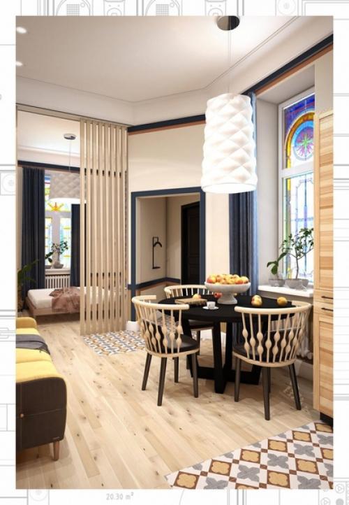 Проект маленькой студии с кухней икеа. 05