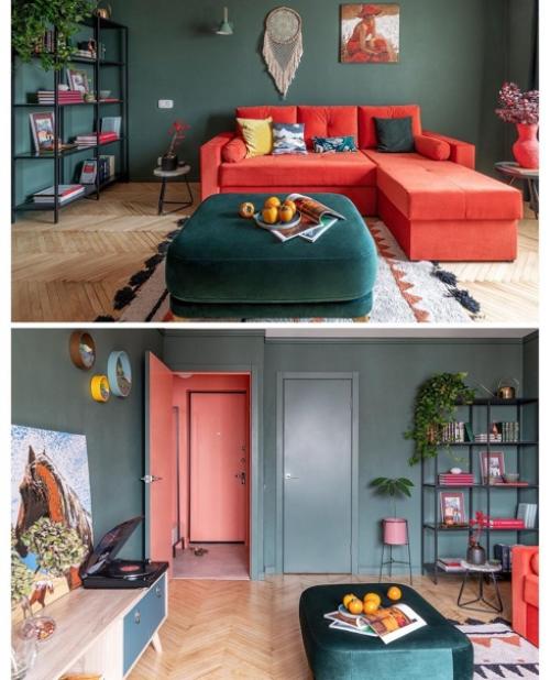 Дизайнер Ирина Ахатова помогла создать уютную домашнюю атмосферу с использованием глубоких цветов, декора и живописи в старой квртире. 07