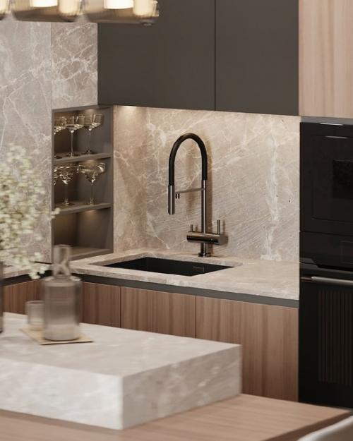 Светлый и стильный интерьер кухни - гостиной. 04