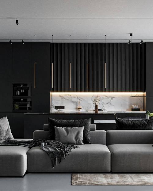 Интерьер лаконичной просторной квартиры в серых тонах для любителей монохромных интерьеров. 08