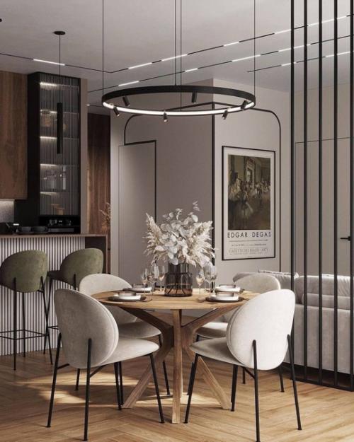 Брутальный, но при этом очень утончённый интерьер кухни - гостиной площадью 38 кв. 01