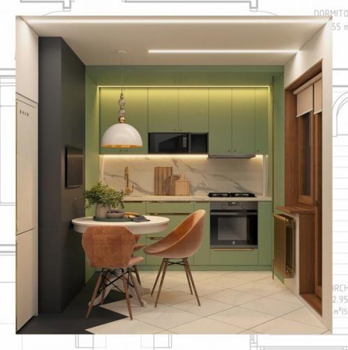 Маленькая кухня - столовая в Хрущёвке с имеющейся перепланировкой, площадь 7, 4 кв. 03