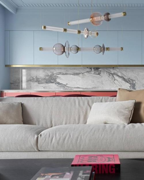 Реализованный интерьер кухни - гостиной для тех кому нравится дизайн поярче и насыщеннее. 09