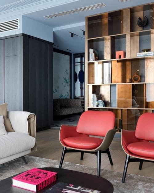 Реализованный интерьер кухни - гостиной для тех кому нравится дизайн поярче и насыщеннее. 04