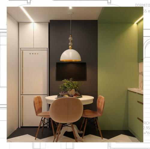 Маленькая кухня - столовая в Хрущёвке с имеющейся перепланировкой, площадь 7, 4 кв. 02