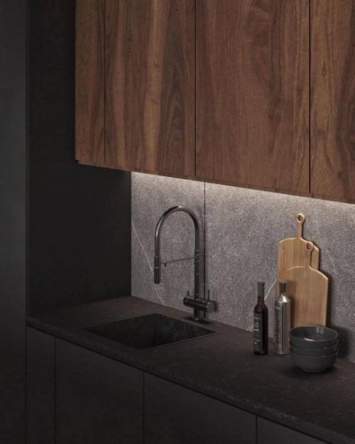 Брутальный, но при этом очень утончённый интерьер кухни - гостиной площадью 38 кв. 04