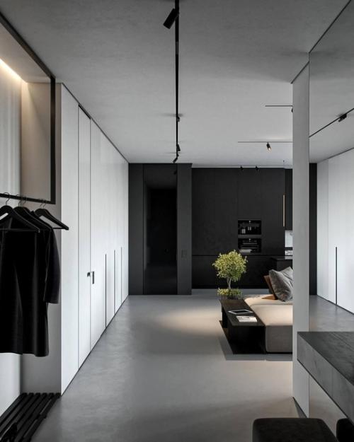 Интерьер лаконичной просторной квартиры в серых тонах для любителей монохромных интерьеров. 04