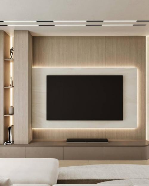 Светлый интерьер просторной кухни - гостиной в спокойных монохромных тонах. 03