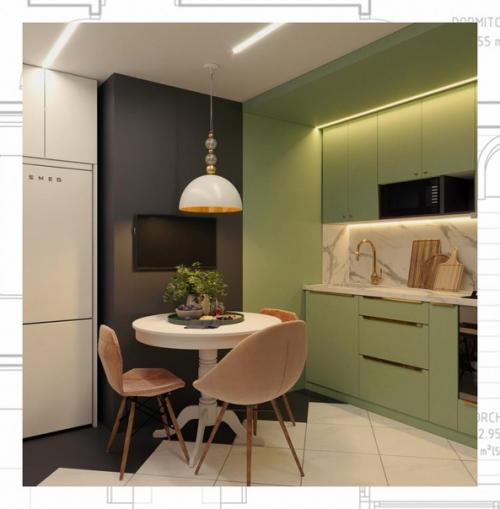 Маленькая кухня - столовая в Хрущёвке с имеющейся перепланировкой, площадь 7, 4 кв. 01