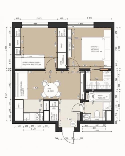 Интерьер квартиры в светлых тонах площадью 45 квадратных метров. 09
