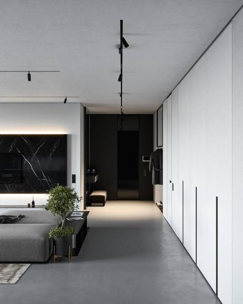 Интерьер лаконичной просторной квартиры в серых тонах для любителей монохромных интерьеров. 02