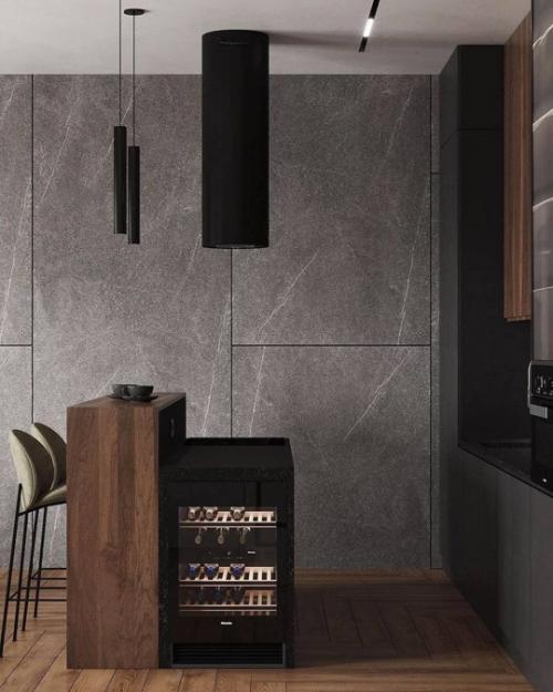 Брутальный, но при этом очень утончённый интерьер кухни - гостиной площадью 38 кв. 05