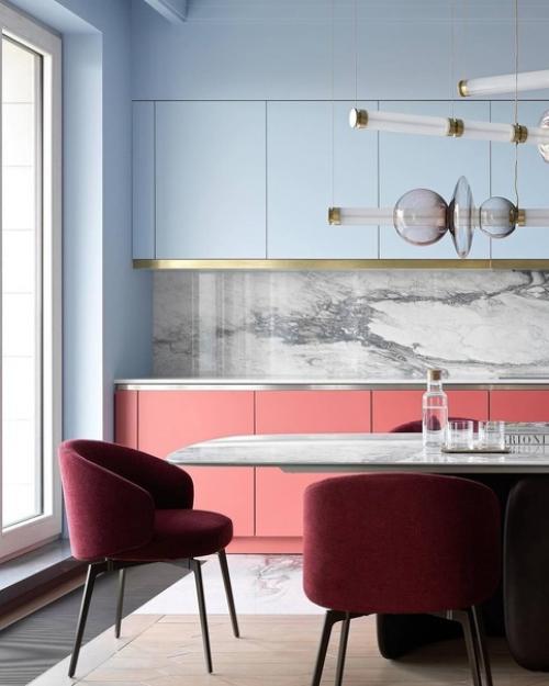 Реализованный интерьер кухни - гостиной для тех кому нравится дизайн поярче и насыщеннее. 03