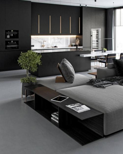 Интерьер лаконичной просторной квартиры в серых тонах для любителей монохромных интерьеров. 09