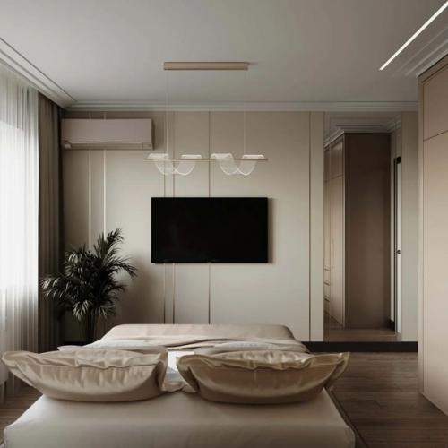 Очень уютный и стильный, на наш взгляд дизайн спальни в кофейных тонах. 04