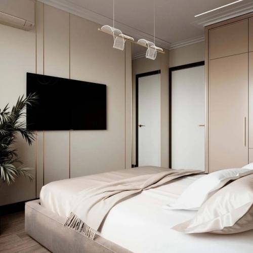 Очень уютный и стильный, на наш взгляд дизайн спальни в кофейных тонах. 02