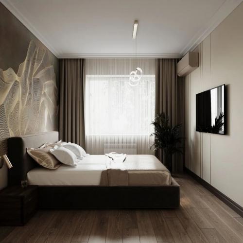 Очень уютный и стильный, на наш взгляд дизайн спальни в кофейных тонах. 03