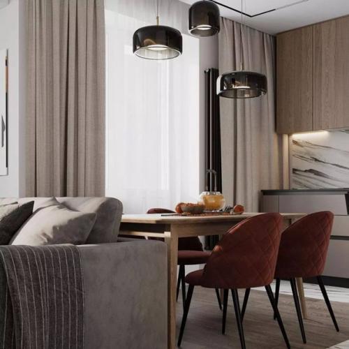 Создание интерьера в тёплых светлых оттенках - это то что нужно для современной кухни - гостиной в современном стиле. 04