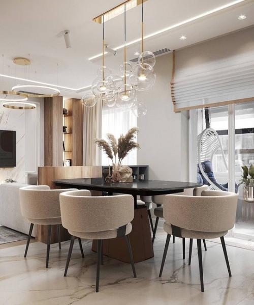 Акцентный, яркий интерьер кухни - гостиной и прихожей. 01