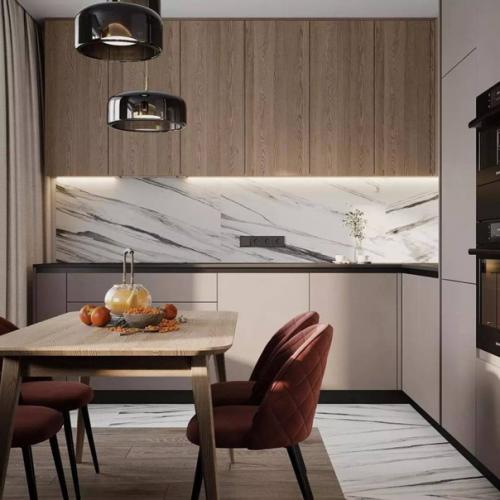 Создание интерьера в тёплых светлых оттенках - это то что нужно для современной кухни - гостиной в современном стиле. 02