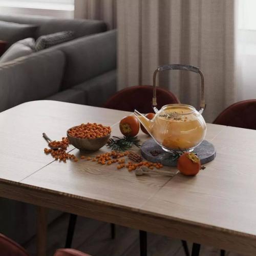 Создание интерьера в тёплых светлых оттенках - это то что нужно для современной кухни - гостиной в современном стиле. 05