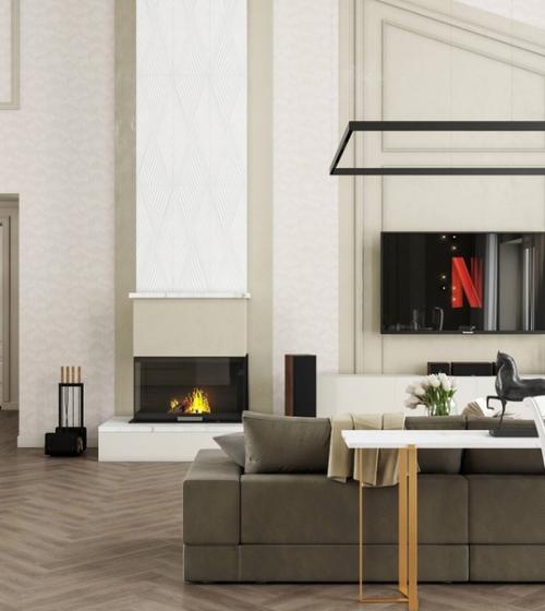 Загородный дом.  Основной задачей, которую поставили перед дизайнером, было не перегрузить интерьер, чтобы не затмить вид из панорамных окон. 01