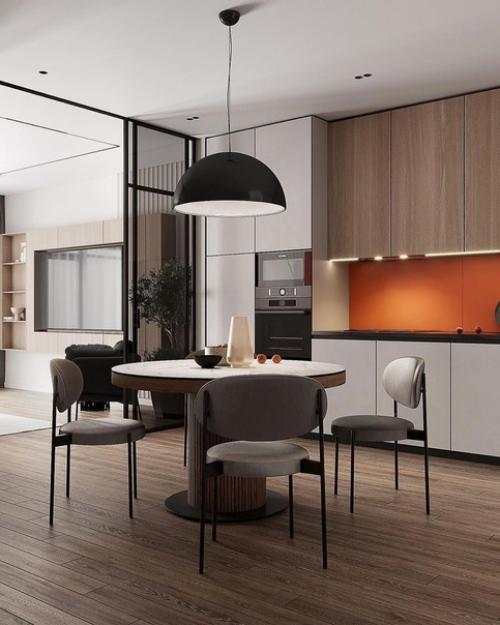 Доброе утро.  Мы начинаем со стильного интерьера кухни - гостиной, площадью 40 кв. 03