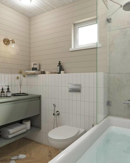 Минимализм, который работает на уют: в этой ванной комнате нет ничего лишнего, только чистые линии, естественные оттенки и продуманные детали. 01