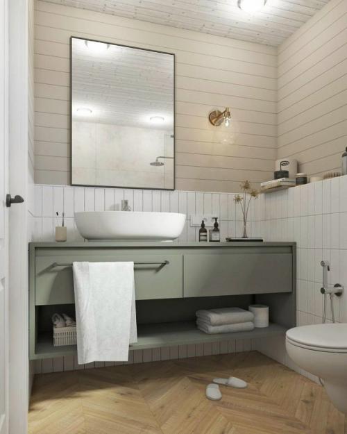 Минимализм, который работает на уют: в этой ванной комнате нет ничего лишнего, только чистые линии, естественные оттенки и продуманные детали. 08