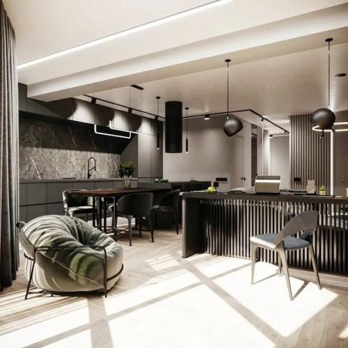 Дизайн кухни - гостиной, площадью - 30 кв. 02