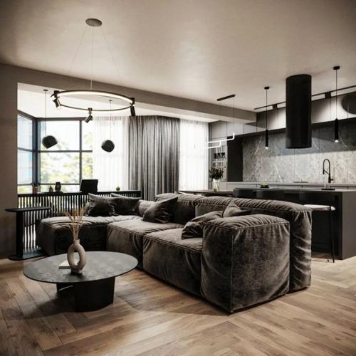 Дизайн кухни - гостиной, площадью - 30 кв. 08