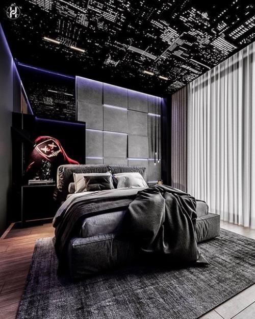 Очень тёмный и спорный интерьер комнаты для подростка. 02