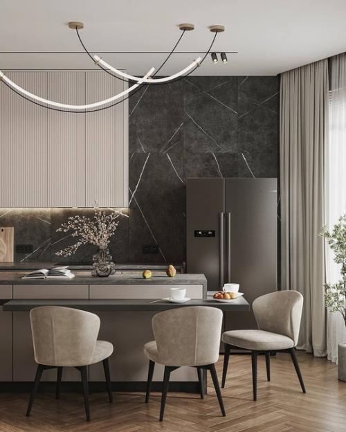 Интерьер кухни - гостиной в современном стиле. 01