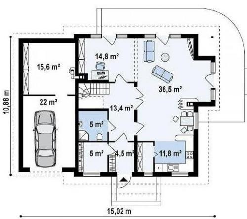 Классический одноэтажный коттедж. 01