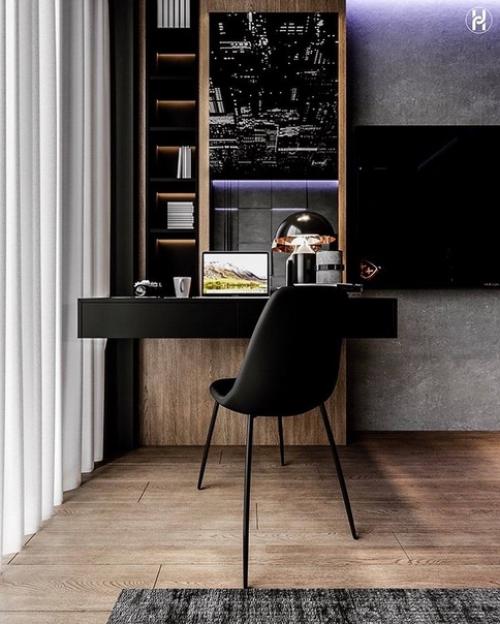 Очень тёмный и спорный интерьер комнаты для подростка. 03