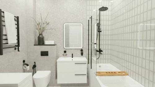 Белая ванная комната часто воспринимается как универсальное, но несколько Стерильное решение. 02